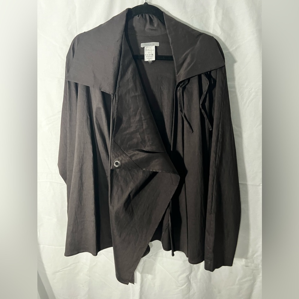 Lovely asymmetrical jacket from Sarah Pacini in dark burgundy